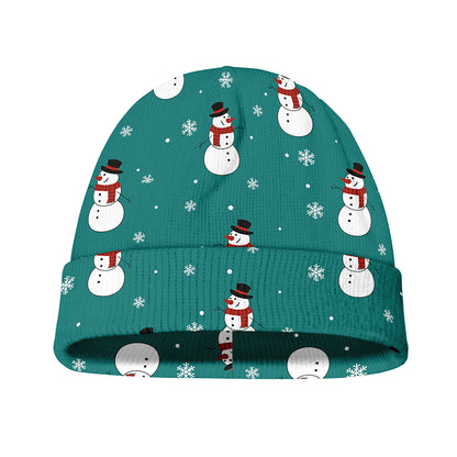Teal Snowman Pattern Print Beanie