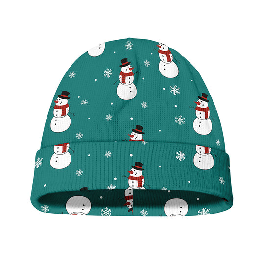 Teal Snowman Pattern Print Beanie