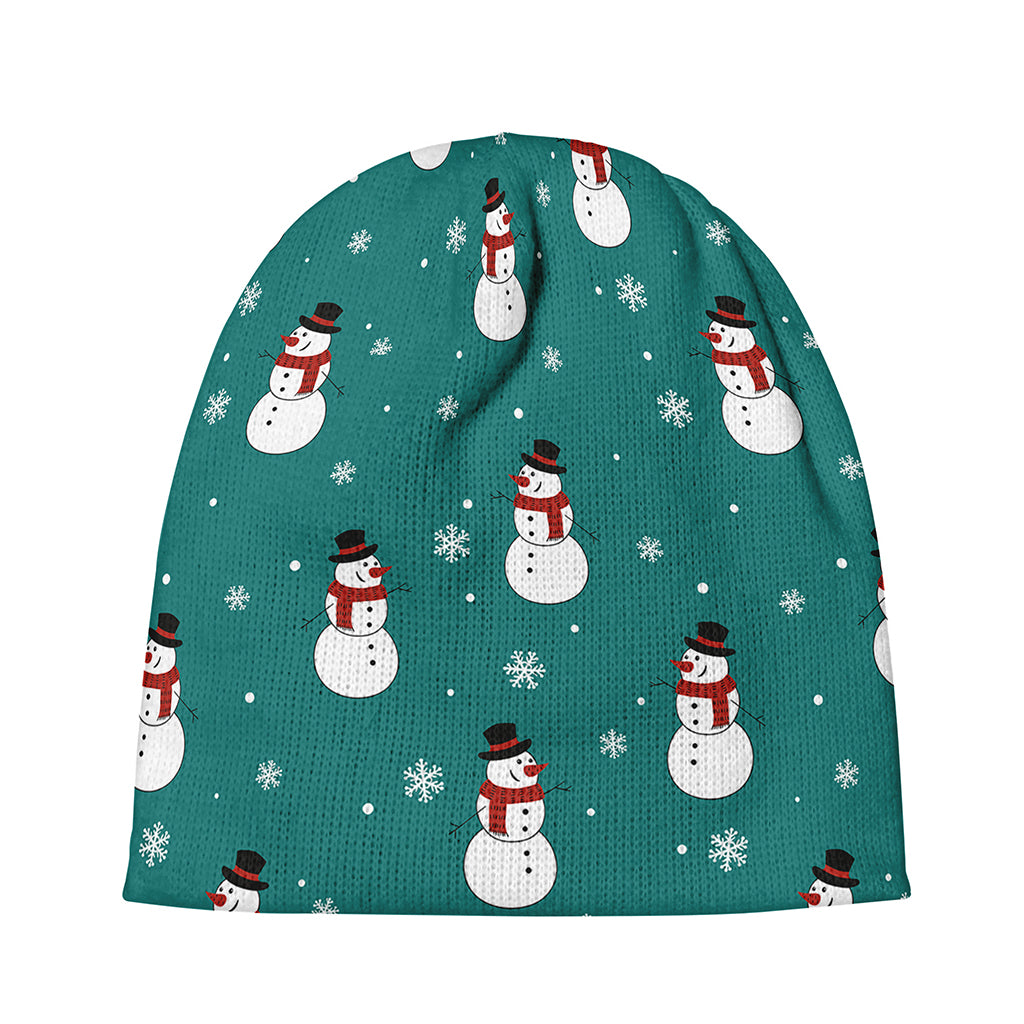 Teal Snowman Pattern Print Beanie