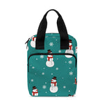 Teal Snowman Pattern Print Bible Tote Bag