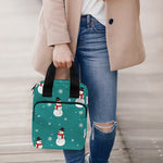 Teal Snowman Pattern Print Bible Tote Bag
