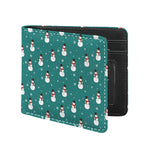 Teal Snowman Pattern Print Bifold Wallet