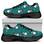 Teal Snowman Pattern Print Black Chunky Shoes