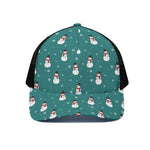 Teal Snowman Pattern Print Black Mesh Trucker Cap