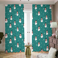 Teal Snowman Pattern Print Dimout Pencil Pleat Curtains