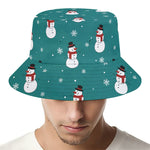 Teal Snowman Pattern Print Bucket Hat