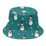 Teal Snowman Pattern Print Bucket Hat