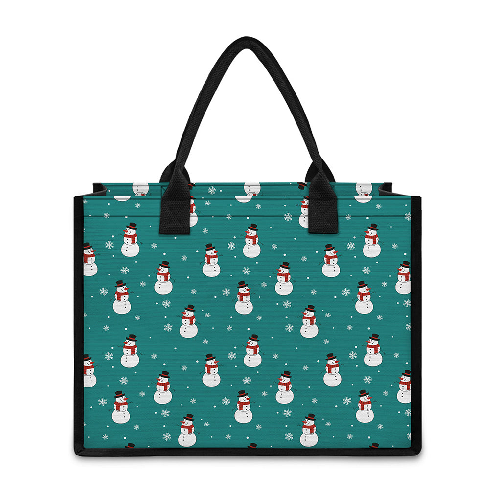 Teal Snowman Pattern Print Canvas Tote Bag