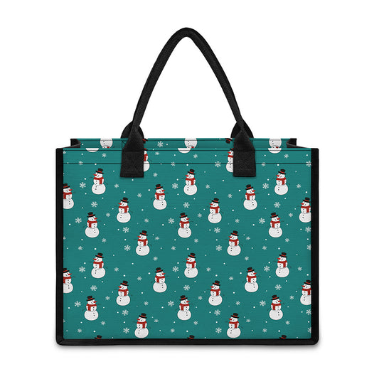 Teal Snowman Pattern Print Canvas Tote Bag