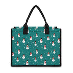 Teal Snowman Pattern Print Canvas Tote Bag
