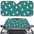 Teal Snowman Pattern Print Car Windshield Sun Shade