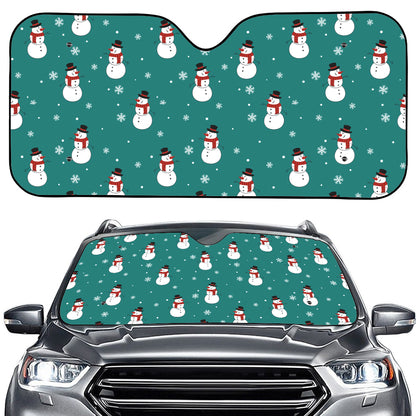 Teal Snowman Pattern Print Car Windshield Sun Shade