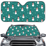 Teal Snowman Pattern Print Car Windshield Sun Shade