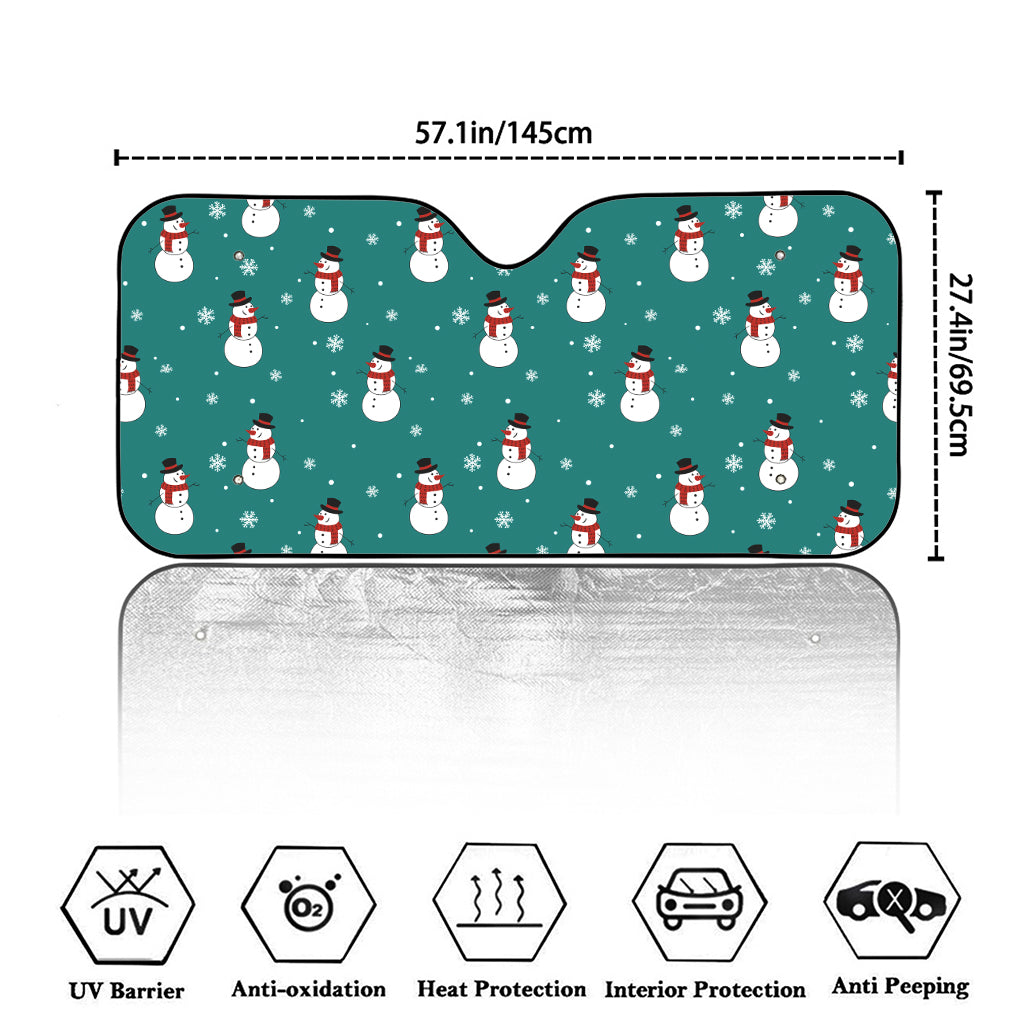 Teal Snowman Pattern Print Car Windshield Sun Shade