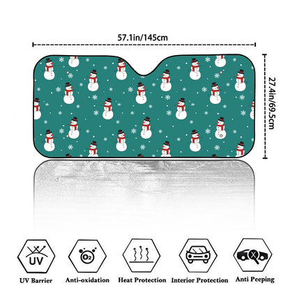 Teal Snowman Pattern Print Car Windshield Sun Shade