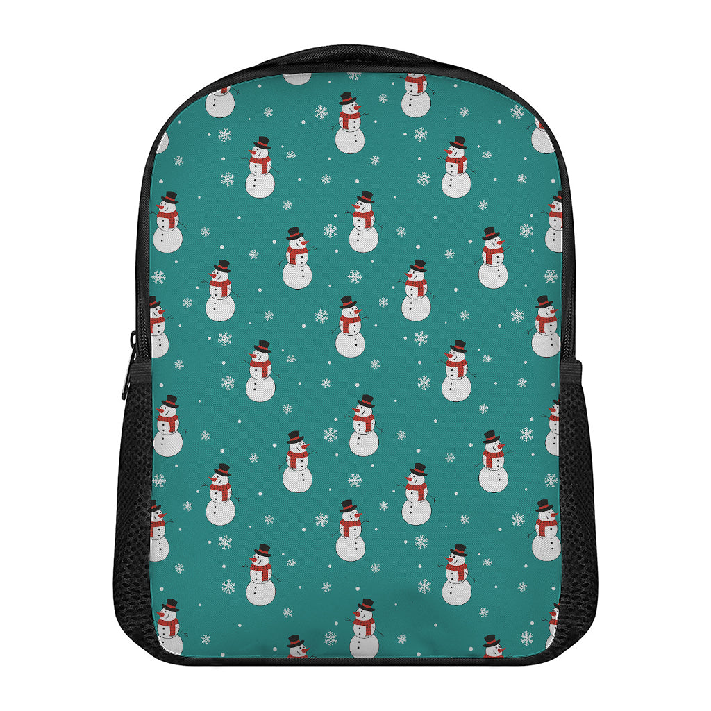 Teal Snowman Pattern Print Casual Backpack
