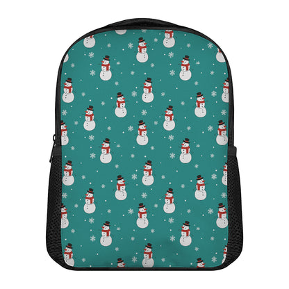 Teal Snowman Pattern Print Casual Backpack