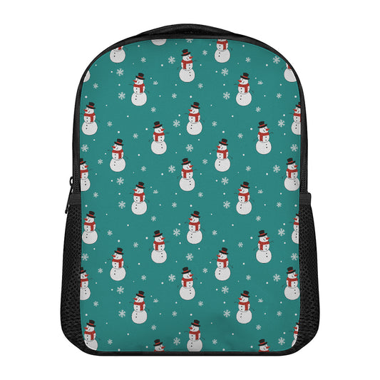 Teal Snowman Pattern Print Casual Backpack