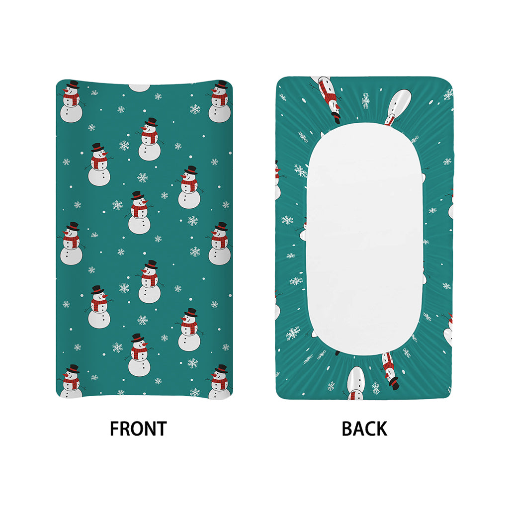 Teal Snowman Pattern Print Changing Pad Cover
