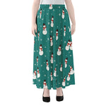Teal Snowman Pattern Print Chiffon Maxi Skirt