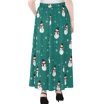 Teal Snowman Pattern Print Chiffon Maxi Skirt