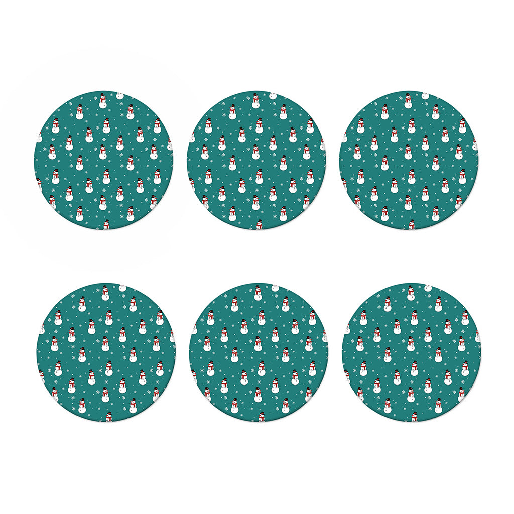 Teal Snowman Pattern Print Coaster Set