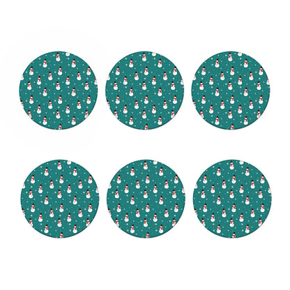 Teal Snowman Pattern Print Coaster Set