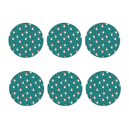 Teal Snowman Pattern Print Coaster Set