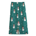 Teal Snowman Pattern Print Cotton Front Slit Maxi Skirt