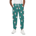Teal Snowman Pattern Print Cotton Sweatpants