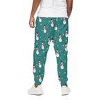 Teal Snowman Pattern Print Cotton Pants