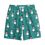 Teal Snowman Pattern Print Cotton Shorts