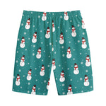 Teal Snowman Pattern Print Cotton Shorts