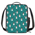 Teal Snowman Pattern Print Crossbody Lunch Bag