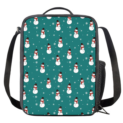 Teal Snowman Pattern Print Crossbody Lunch Bag