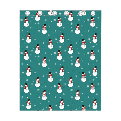 Teal Snowman Pattern Print Curtain