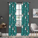 Teal Snowman Pattern Print Curtain