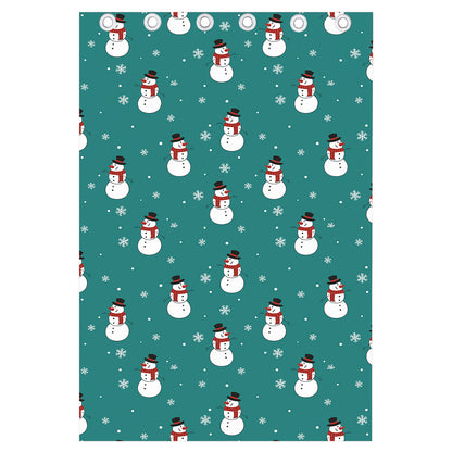 Teal Snowman Pattern Print Curtain