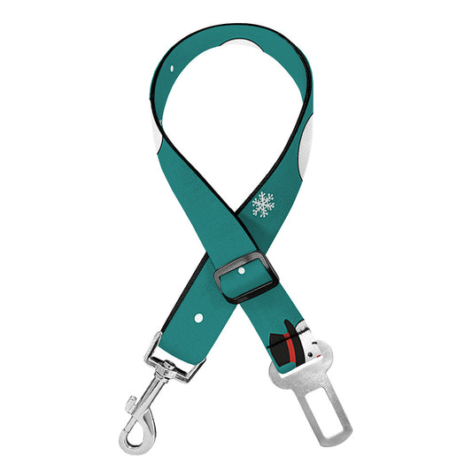 Teal Snowman Pattern Print Dog Seat Belt