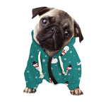 Teal Snowman Pattern Print Dog Zip Up Hoodie