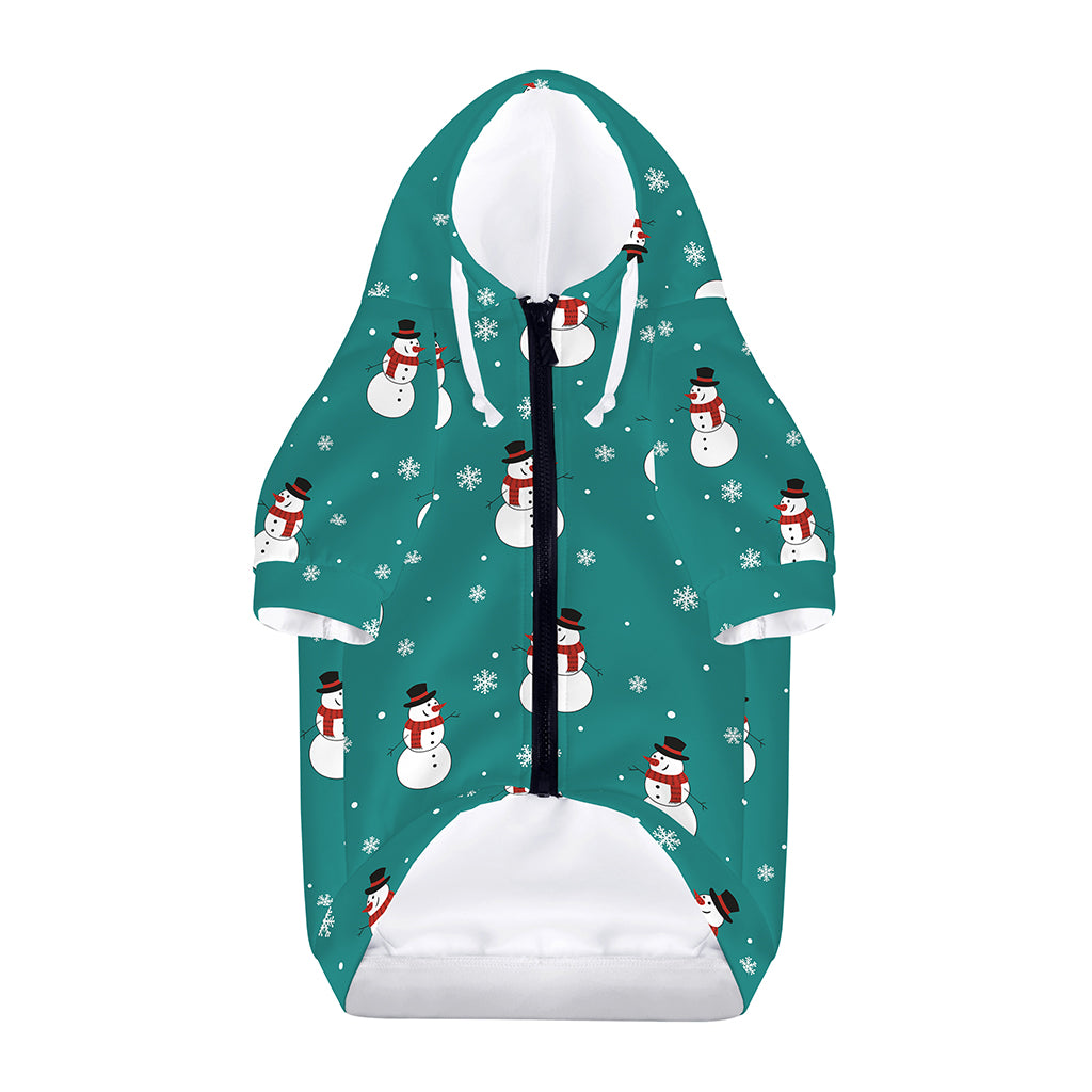 Teal Snowman Pattern Print Dog Zip Up Hoodie