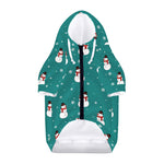 Teal Snowman Pattern Print Dog Zip Up Hoodie
