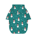 Teal Snowman Pattern Print Dog Zip Up Hoodie