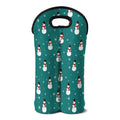 Teal Snowman Pattern Print Double Neoprene Wine Tote