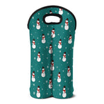 Teal Snowman Pattern Print Double Neoprene Wine Tote