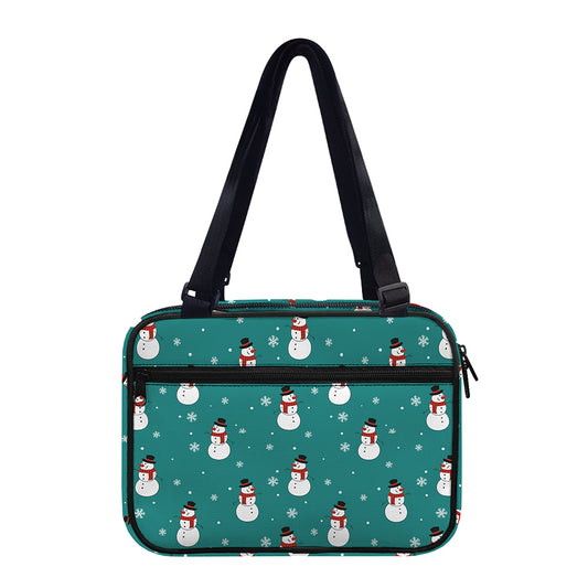 Teal Snowman Pattern Print Double Strap Bible Bag