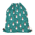 Teal Snowman Pattern Print Drawstring Bag
