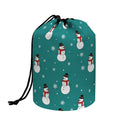 Teal Snowman Pattern Print Drawstring Makeup Bag