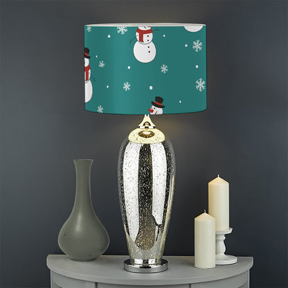Teal Snowman Pattern Print Drum Lamp Shade