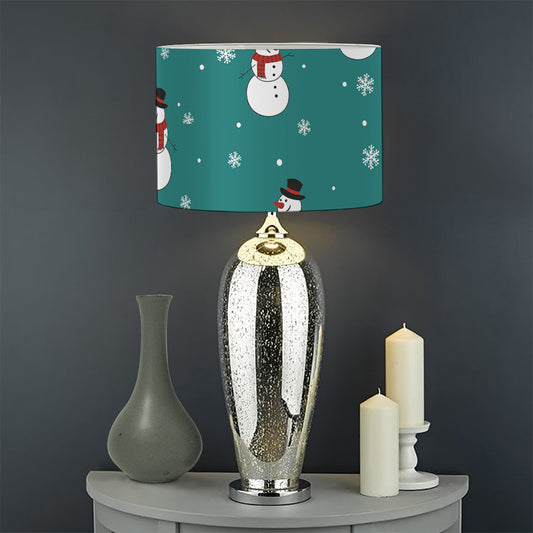 Teal Snowman Pattern Print Drum Lamp Shade